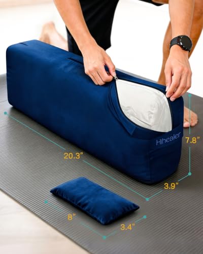 Dusty Blue 3-in-1 Yoga Bolster Pillow Set with Velvet Cushion, Eye Pillow & Carry Bag