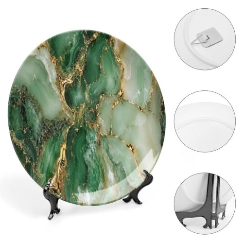 Emerald Marble Ceramic Decorative Plate with Gold Veins - 10 Inch Wall & Table Display