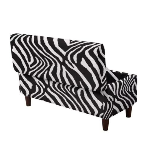 Zebra Stripe Print Rectangle Ottoman Cover - Medium Size, Stretch Slipcover for Storage Footstool, Bench, Furniture Protector