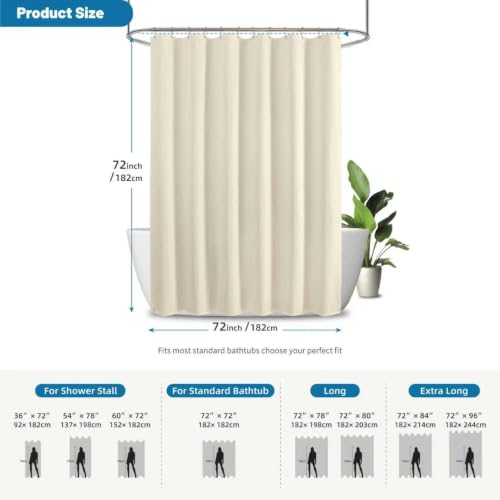 2-in-1 Waterproof Textured Fabric Shower Curtain - Cream, 72x72 Inches, Pack of 1