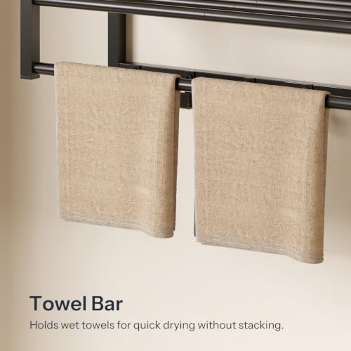 Wall-Mounted Towel Rack with 3 Tiers and 6 Hooks for Bathroom Organization