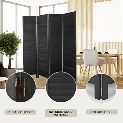Freestanding Louvered Wood Room Divider - Foldable Multi-Panel Privacy Screen