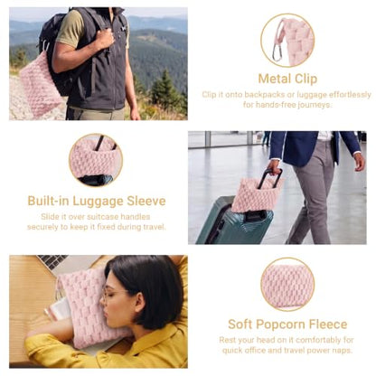 Pink Travel Blanket with Bag - Soft Fleece Portable Airplane Throw