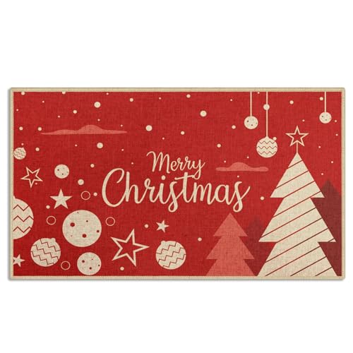 Christmas Welcome Door Rug 17x30 Inch Low-Profile Holiday Mat - Blessed