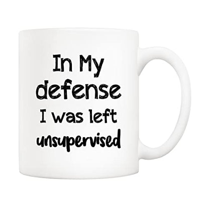 Funny Coffee Mug for Work - Left Unsupervised 11 Oz White Ceramic Gift for Men Women Dad Boss Coworker
