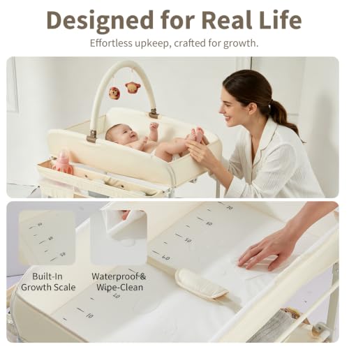 Foldable Baby Changing Table with Storage, Waterproof Top & Portable Design