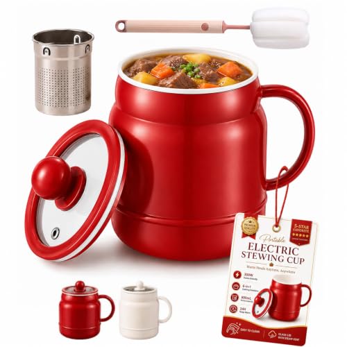 Red Multi-Function Portable Electric Stewing Cup 6-in-1 Cooker 27oz