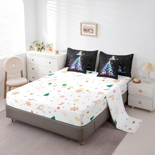 Feelyou Glitter Christmas Tree Comforter Set with Galaxy Sheets Black Queen Size 7 Pieces
