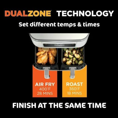 Niinjja 4 in 1 Air Fryer - 8 Qt DualZone FlexBasket | Smart Finish for Cooking 2 Foods 2 Ways - White