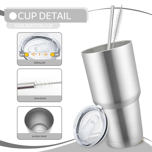 8 Pack 30oz Stainless Steel Insulated Tumblers with Lids & Straws - Double Wall Travel Coffee Cups for DIY Gifts