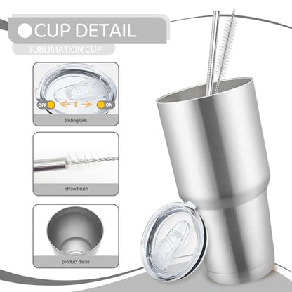 8 Pack 30oz Stainless Steel Insulated Tumblers with Lids & Straws - Double Wall Travel Coffee Cups for DIY Gifts
