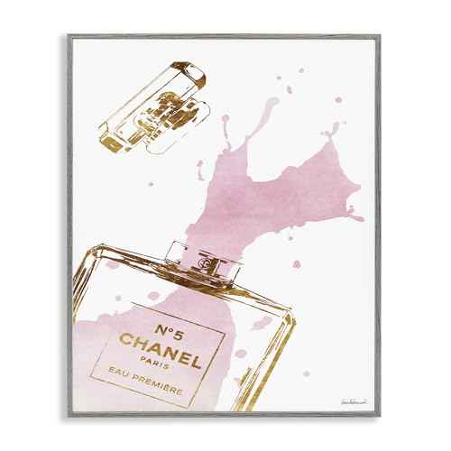 Stupell Industries Glam Perfume Bottle Splash Pink Gold Framed Giclee Art Design By Artist Amanda Greenwood