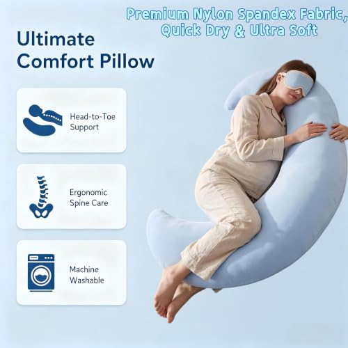 Moon Shaped Cooling Body Pillow Blue Oversized C-Shape Hugging Pillow