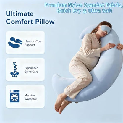 Moon Shaped Cooling Body Pillow Blue Oversized C-Shape Hugging Pillow