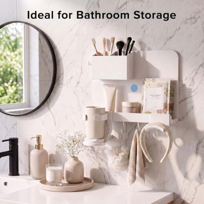 White Bedside Wall Shelf with Adhesive Mount - Damage-Free Dorm Organizer