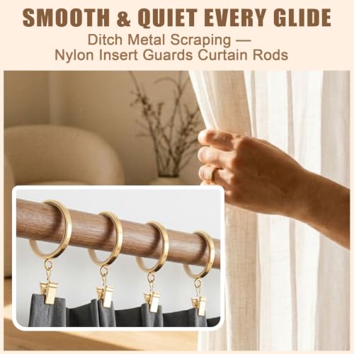 Luxury Gold Curtain Rings 2 Inch Diameter with Nylon Glide Inserts - Pack of 30