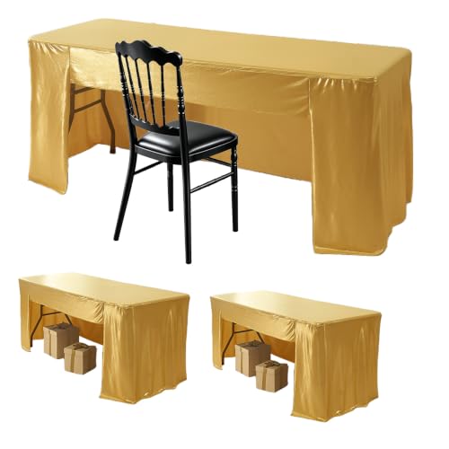 Gold 8ft Fitted Tablecloth Set - 2 Pack Open Back Rectangle Cover