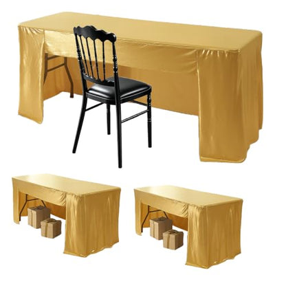 Gold 8ft Fitted Tablecloth Set - 2 Pack Open Back Rectangle Cover