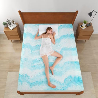 California King Gel Memory Foam Mattress Topper 4 Inch Blue Patterned