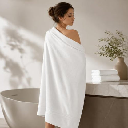 White Extra Large Cotton Bath Towels 2 Pack 30 x 56 Inches - Soft & Absorbent