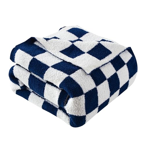Reversible Checkered Throw Blanket Navy Blue - Ultra Soft & Lightweight