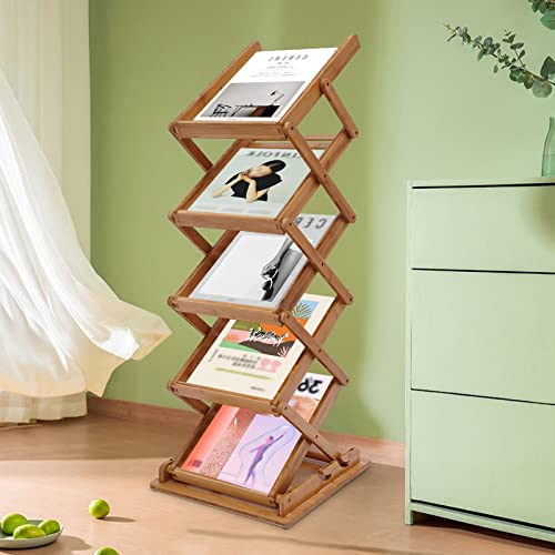 5-Tier Foldable Bamboo Magazine Rack Floor Stand - 56 Inch Storage Organizer