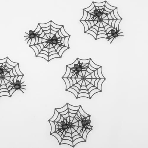 Halloween Spider Decorations Pack - 80 Mini Plastic Spiders & 10 Webs