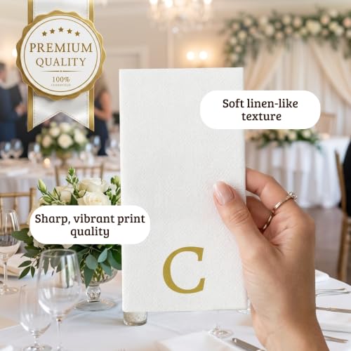 Personalized Monogram Hand Towels Bathroom - White with Gold Letter Q - 25 Pack