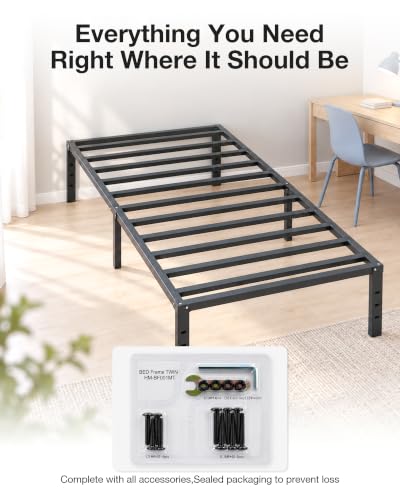 Twin Bed Frame with Metal Platform Support - Easy 8-Minute Setup