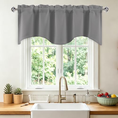 Grey Scalloped Edge Window Valance 42x18 Inches - Pack of 1