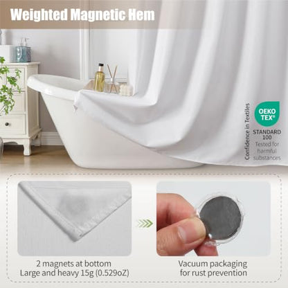 eachope Waterproof Slub Fabric Shower Curtain 71x74 in with Magnetic Weights - White