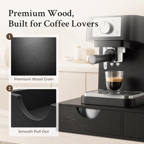 Wooden K Cup Holder with 36 Pod Capacity - Black Coffee Organizer Drawer