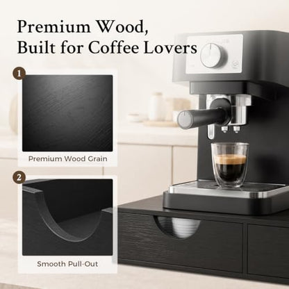 Wooden K Cup Holder with 36 Pod Capacity - Black Coffee Organizer Drawer