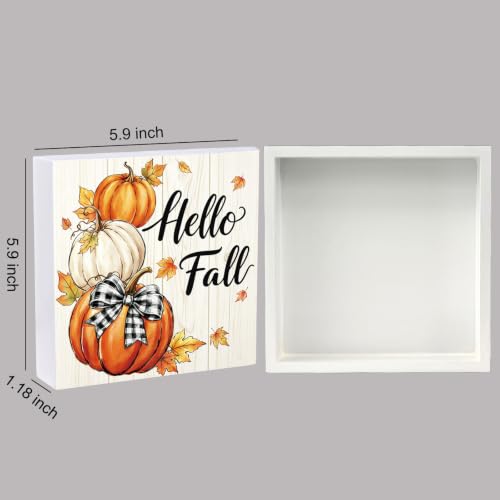 Fall Decorations for Home Stacked Pumpkin Wooden Sign 5.9 x 5.9 Inch