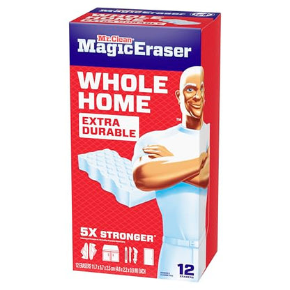 Mr. Clean Magic Eraser Sponge, All Purpose Cleaner, Cleaning Scrubber, Wall, Sneaker, Kitchen, Bathroom, Shower Cleaning Supplies, Melamine Sponge, Cleaning Pads, Whole Home Extra Durable, 12ct