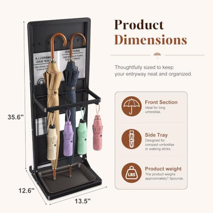 Large Wet Umbrella Stand with Bag Holder and Drip Tray - Entryway Organizer