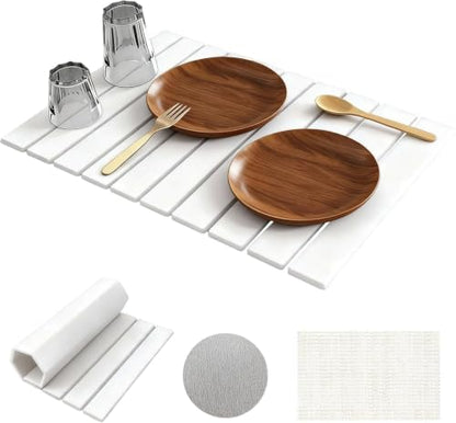 White Large Stone Drying Mat for Kitchen Counter 24x16 Foldable & Absorbent