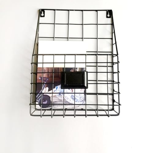 Wall Mounted Magazine Holder Basket with Label Slot - Iron Storage Rack