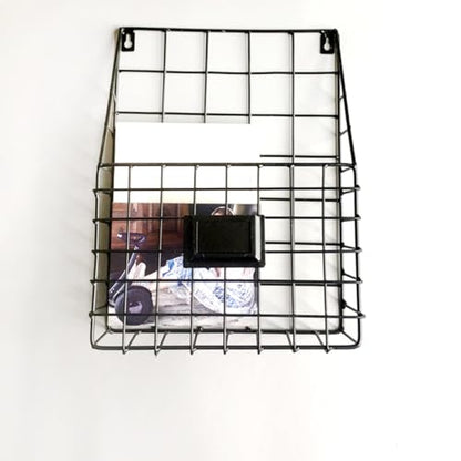 Wall Mounted Magazine Holder Basket with Label Slot - Iron Storage Rack