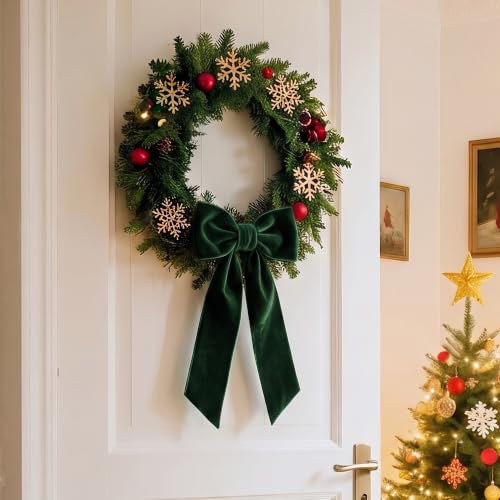 Green Velvet Christmas Wreath Sash Set - 4 Pcs Holiday Decor