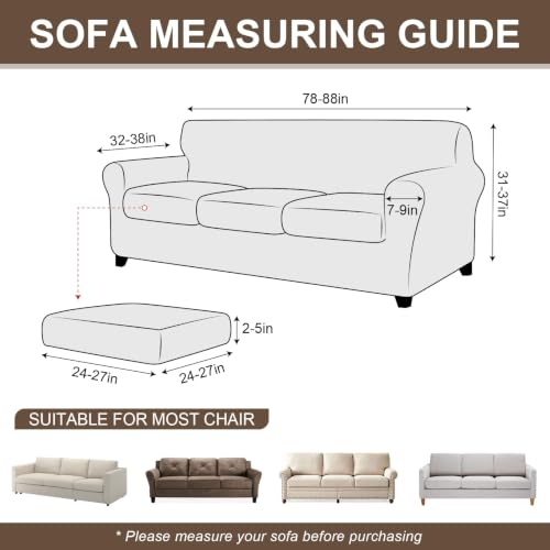 ANARACHON Leather Look Sofa Cover Set for 3 Cushion Couch - Brown, 4 Pieces