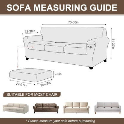 ANARACHON Leather Look Sofa Cover Set for 3 Cushion Couch - Brown, 4 Pieces