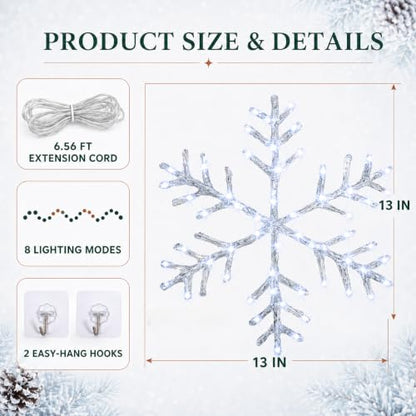 BRIGHTDECK 2 Pack Christmas Snowflake Window Lights - Cool White, Battery Operated