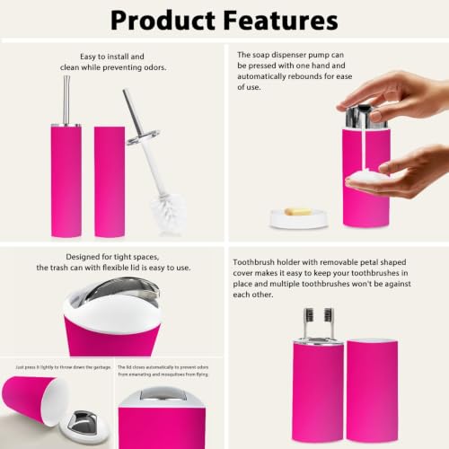 Bathroom Accessory Set 6PCS Bright Solid Hot Pink Gradient with Multi5 Variation