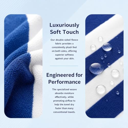Lightweight Blue Cabana Stripe Beach Blanket 35 x 70 Outdoor Mat - Portable & Multi-Purpose