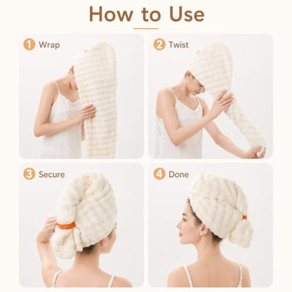 Microfiber Hair Drying Towel 2 Pack Large Beige Hair Towels for Women