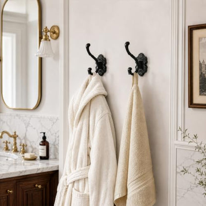 Vintage Black Coat Hook Set - 4 Heavy Duty Wall Hooks for Organizing