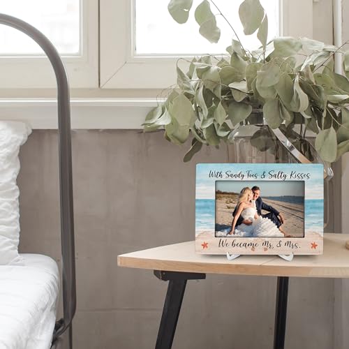 Blue 4x6 Wedding Photo Frame for Couples - Rustic Wooden Picture Frame for Wall & Tabletop Display