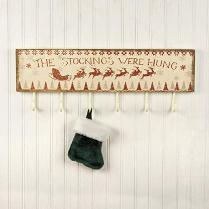 Rustic Christmas Stocking Holder Wall Hook Board - 20" x 5" with 6 Hooks - The Stockings Were Hung