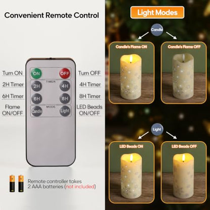 Snowflakes Fiber Optic Christmas Flameless Candles with Remote Control